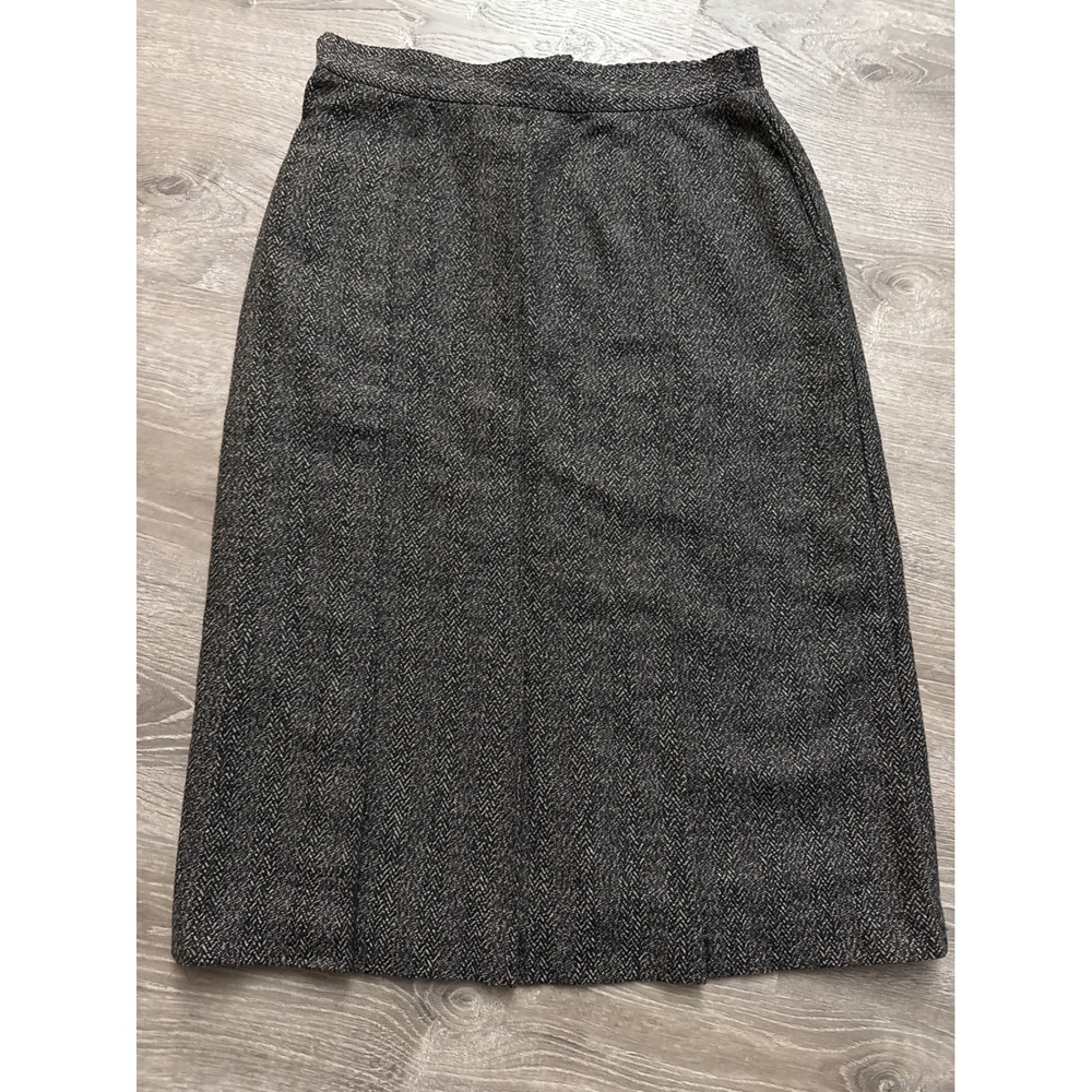 Vintage Summit Sportswear Gray Herringbone Midi Skirt Size 16 Made in USA Lined
